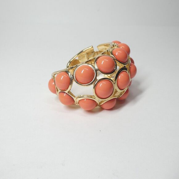 Kenneth Lane Hinged Cuff Bracelet Vintage Goldtone Coral Pink Bubble Chunky - Picture 3 of 15